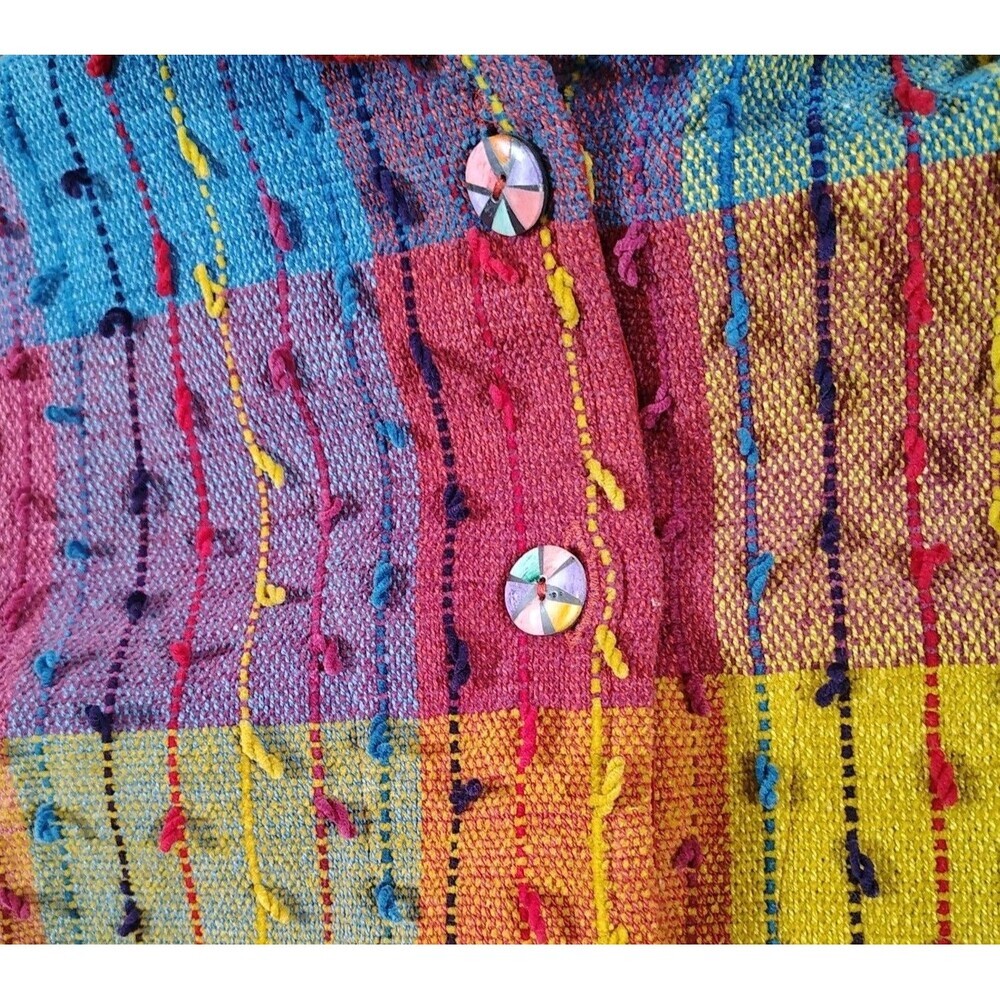 Vtg Boho Art to Wear Jacket Womens Size XL Multicolor Textured Cotton Buttons - Picture 5 of 8